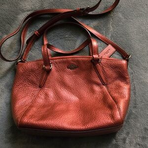 Coach F29639 Metallic Pebble Leather Mini Kelsey Crossbody Red Cranberry Maroon